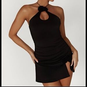 MESHKI BLACK ROSETTE MINI DRESS